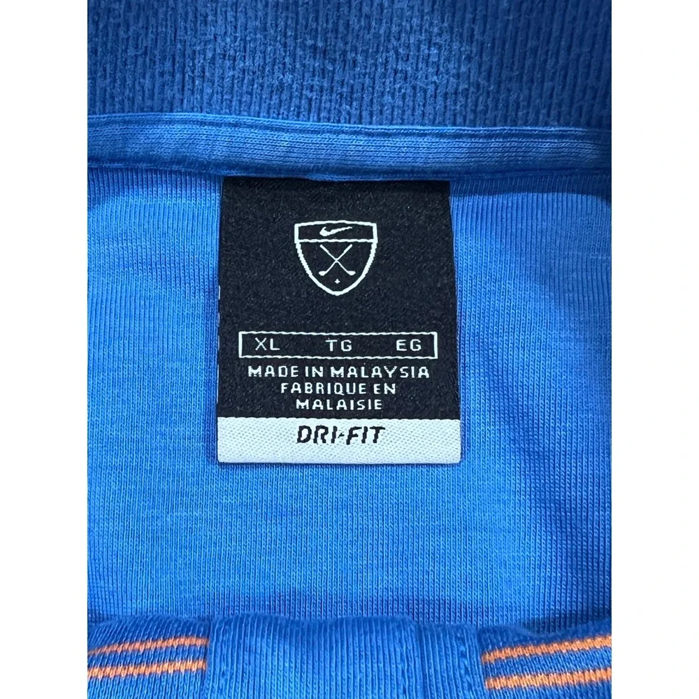 Nike Golf Mens XL Dri-FIT Striped Polo‎ Shirt Blue Orange Short Sleeve VINTAGE